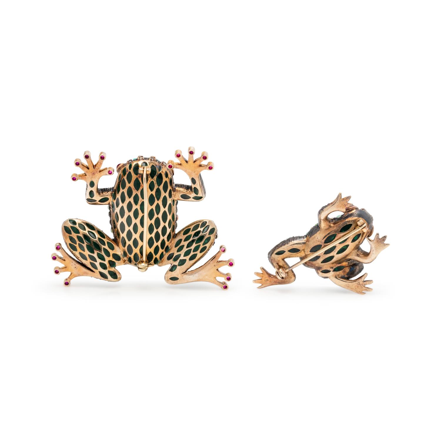 COLLECTION OF OPAL, DIAMOND AND RUBY FROG BROOCHES