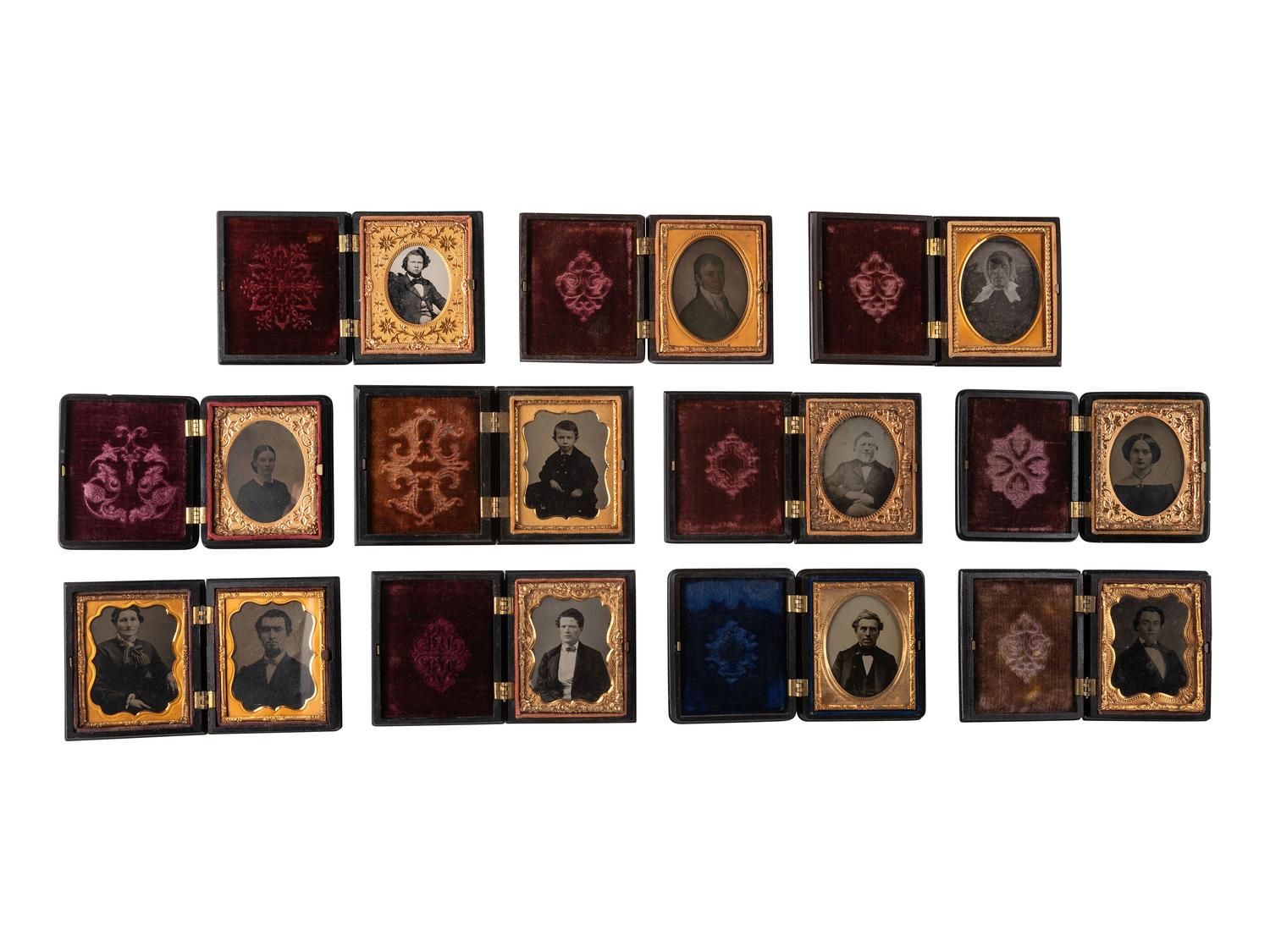 [EARLY PHOTOGRAPHY]. 22 ninth plate Union cases, including geometric, floral, and figural designs.