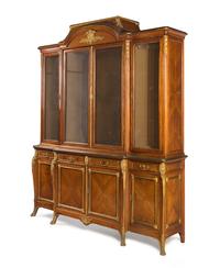 A Louis XV Style Gilt Bronze Mounted Mahogany Vitrine Cabinet