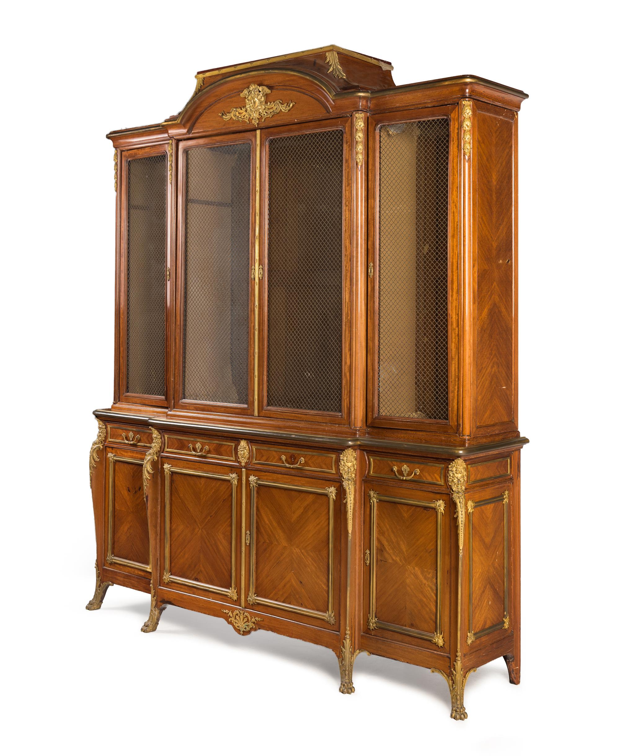 A Louis XV Style Gilt Bronze Mounted Mahogany Vitrine Cabinet