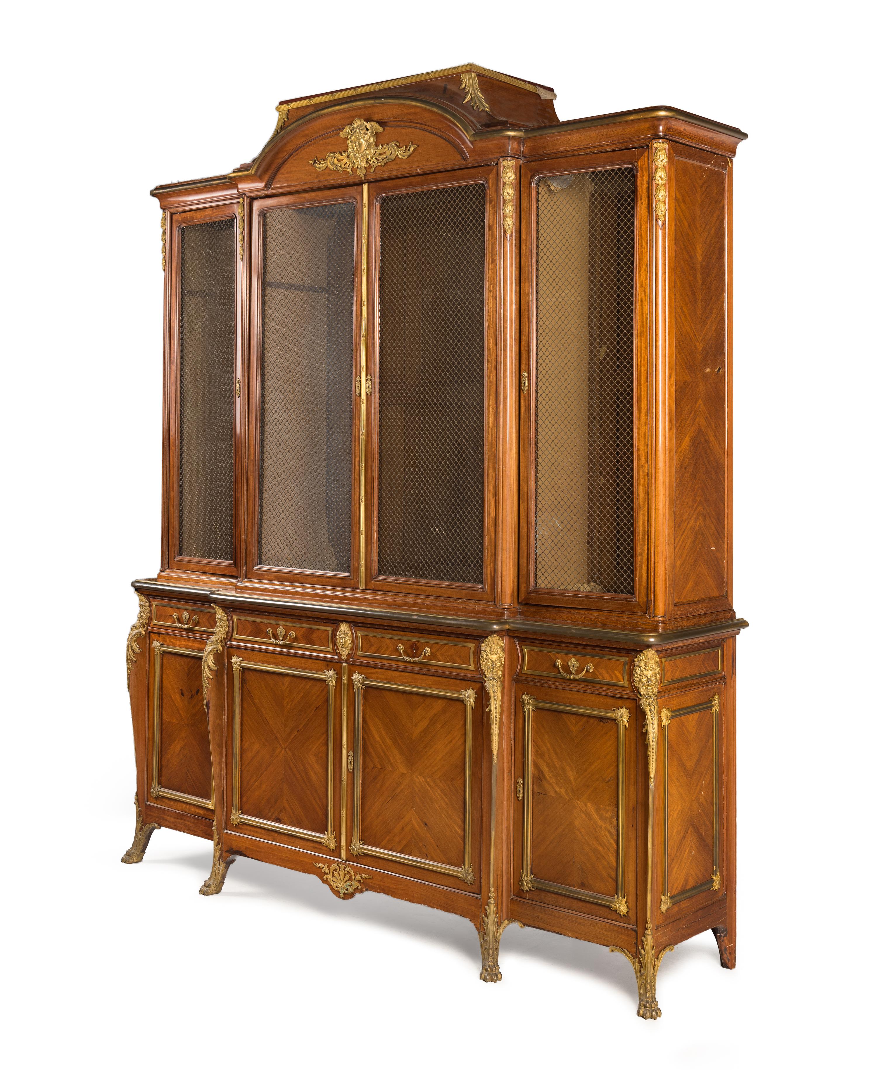 A Louis XV Style Gilt Bronze Mounted Mahogany Vitrine Cabinet