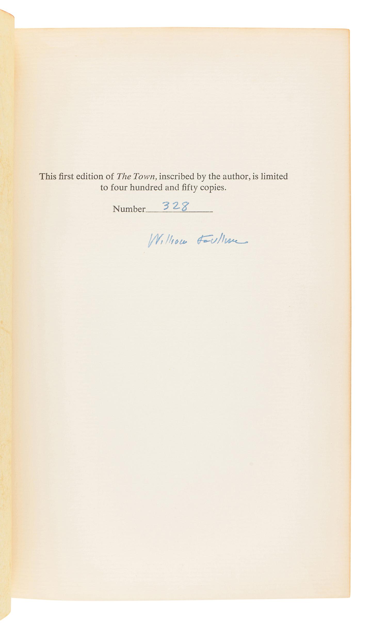 FAULKNER, William (1897-1962). The Town. New York: Random House, 1957.