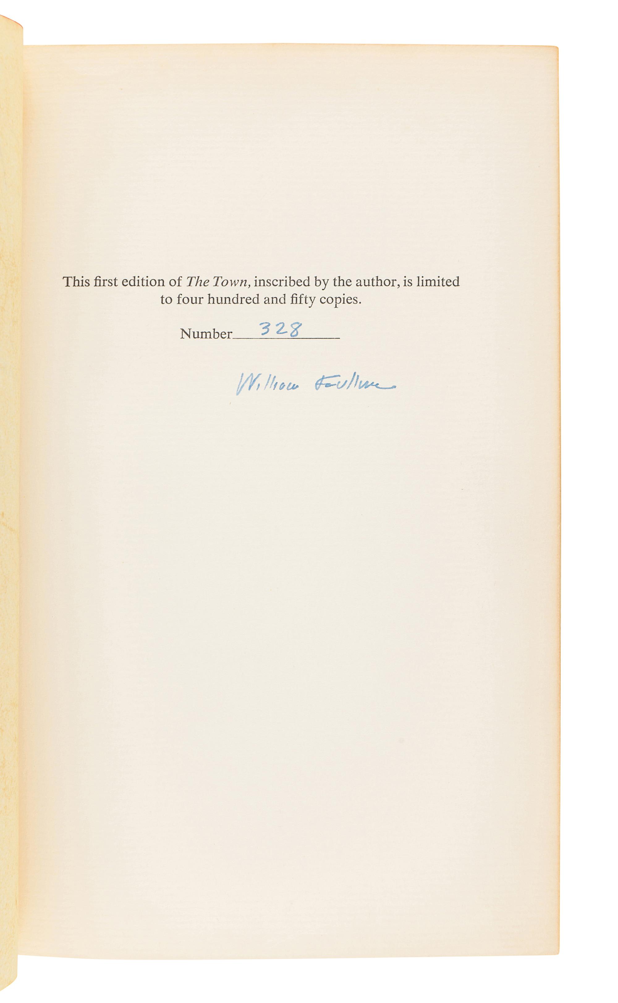FAULKNER, William (1897-1962). The Town. New York: Random House, 1957.