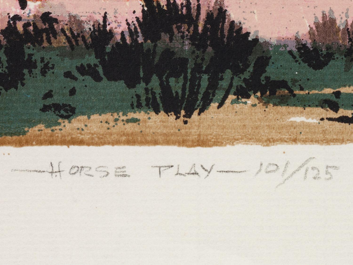 Four Works: Horse Play , edition 101/125; Basket Figure , edition 14/25; The Corral , edition 48/120; Home From the Fiesta - R. Vernon Hunter , edition 29/120