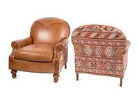 A Pair of Paul Robert Southwestern Style Leather and Kilim Upholstered Armchairs