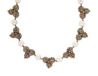 BUCCELLATI, CULTURED PEARL, YELLOW GOLD, AND SILVER LEAF NECKLACE