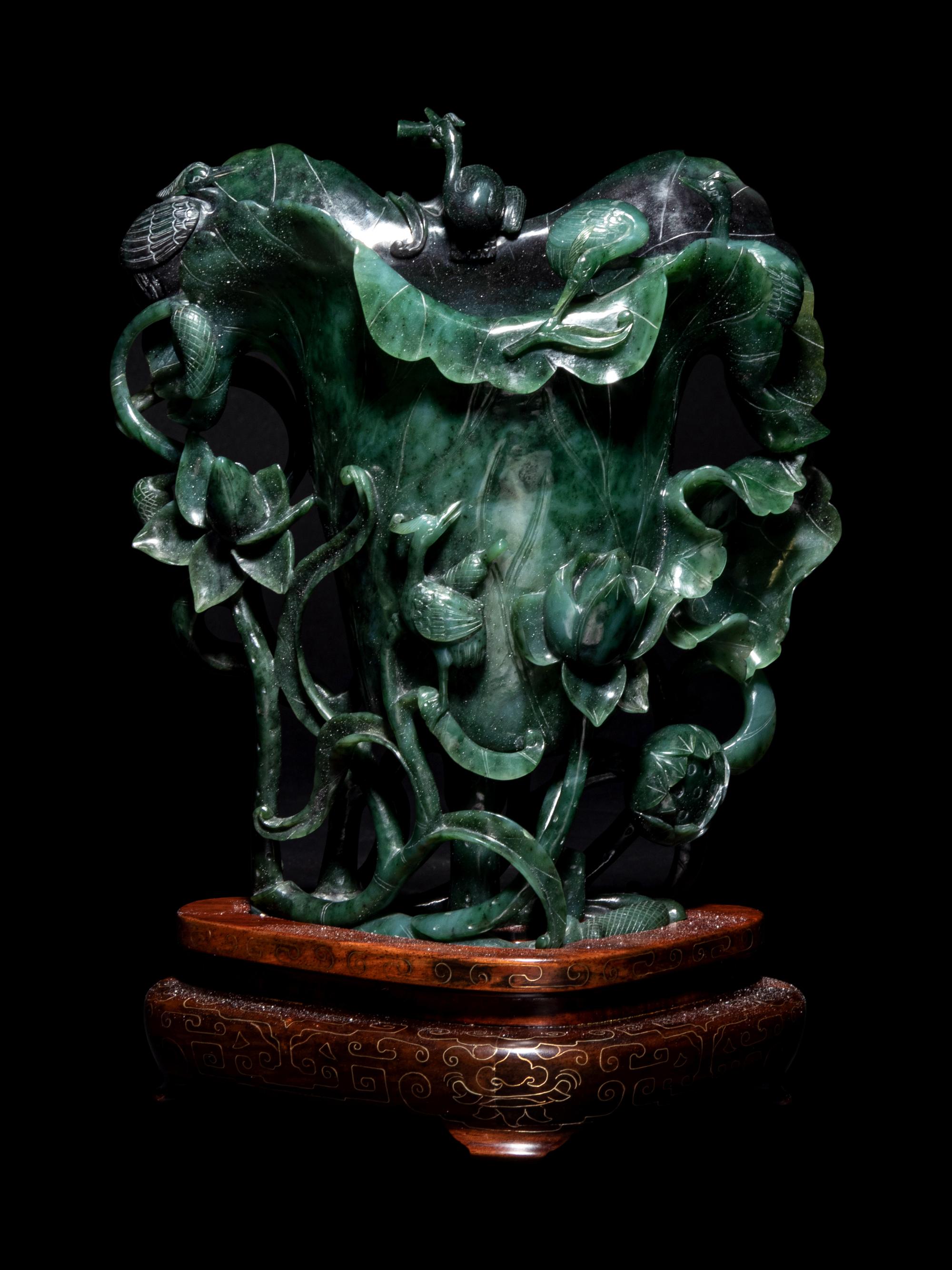 A Spinach Jade ‘Lotus’ Libation Cup