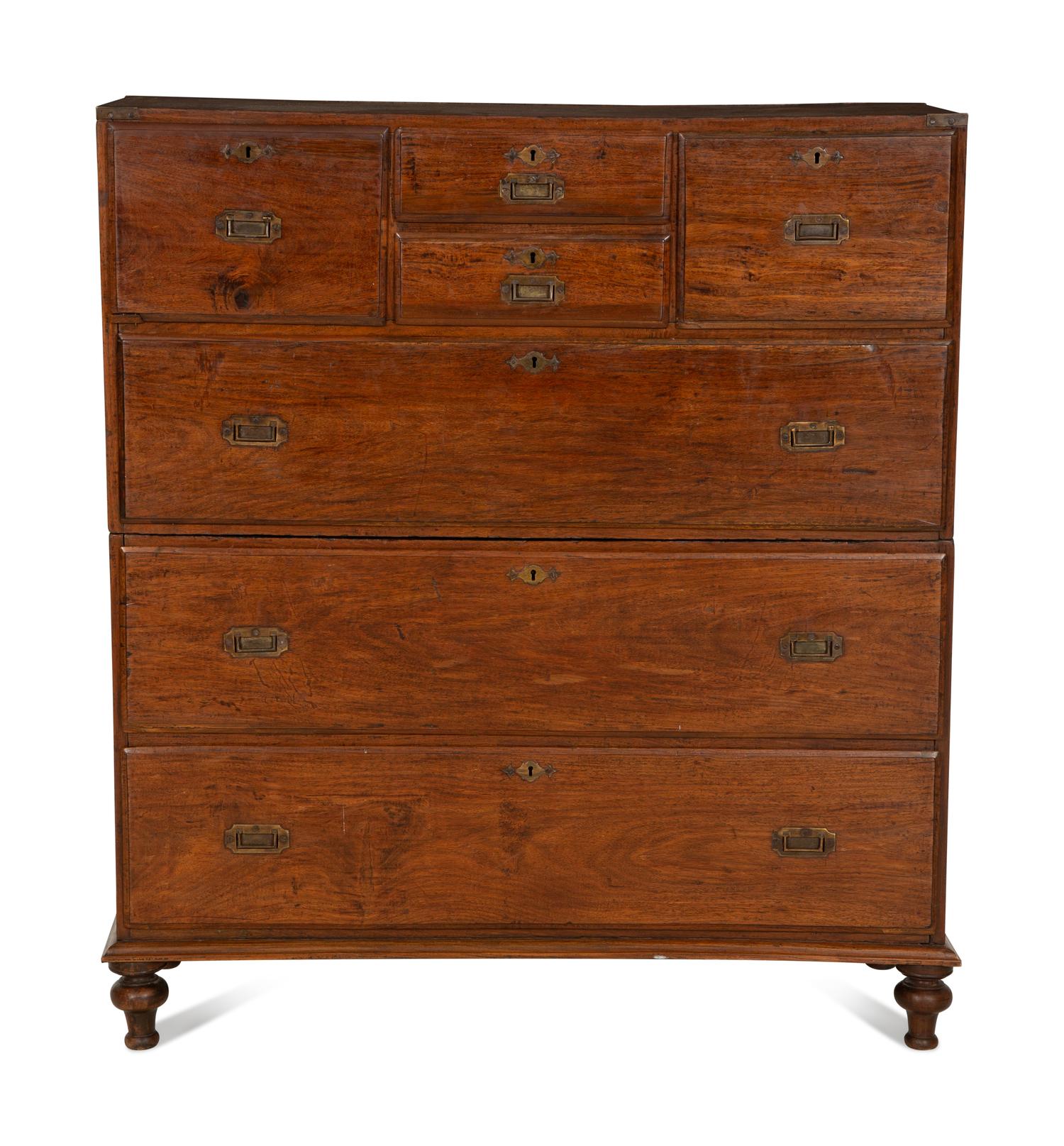 An Anglo-Indian Brass Mounted Mahogany Campaign Chest