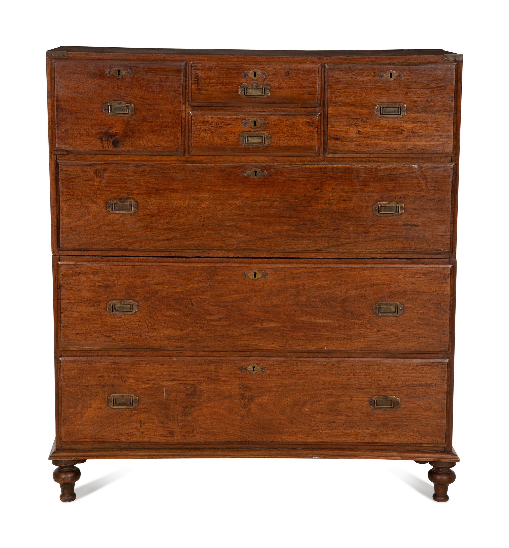 An Anglo-Indian Brass Mounted Mahogany Campaign Chest