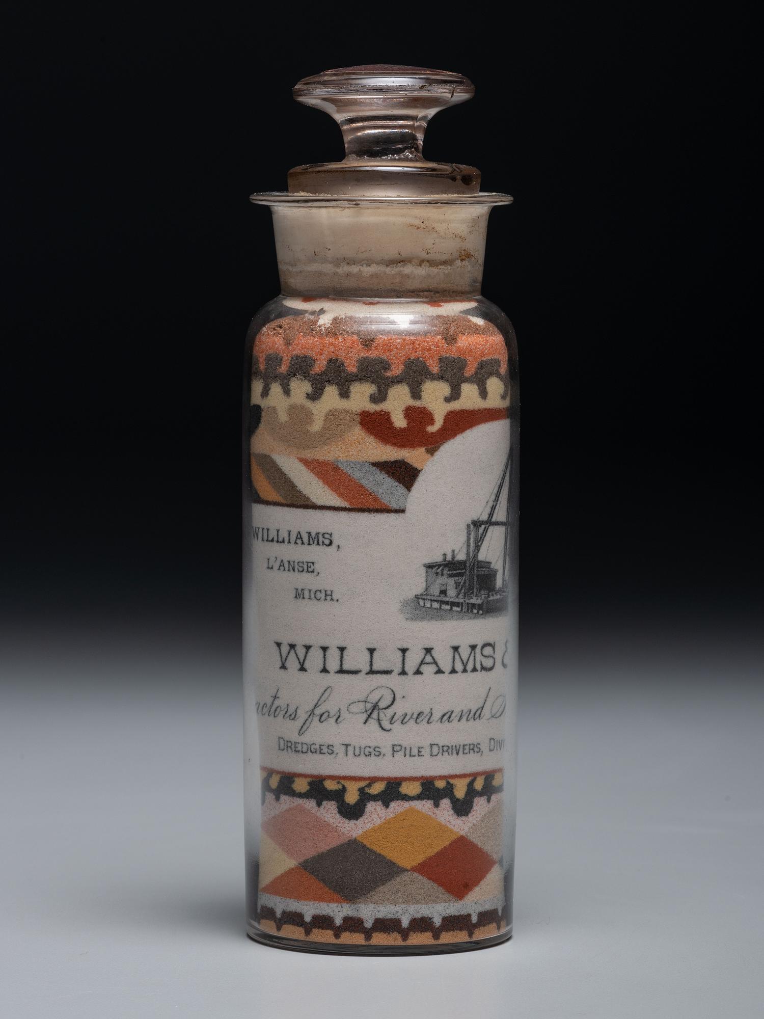 An Andrew Clemens (American, 1857-1894) Williams and Upham Contractors for River and Harbor Improvements Sand Bottle