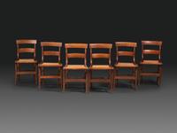 A Set of Six Classical Tiger Maple Cane-Seat Dining Chairs