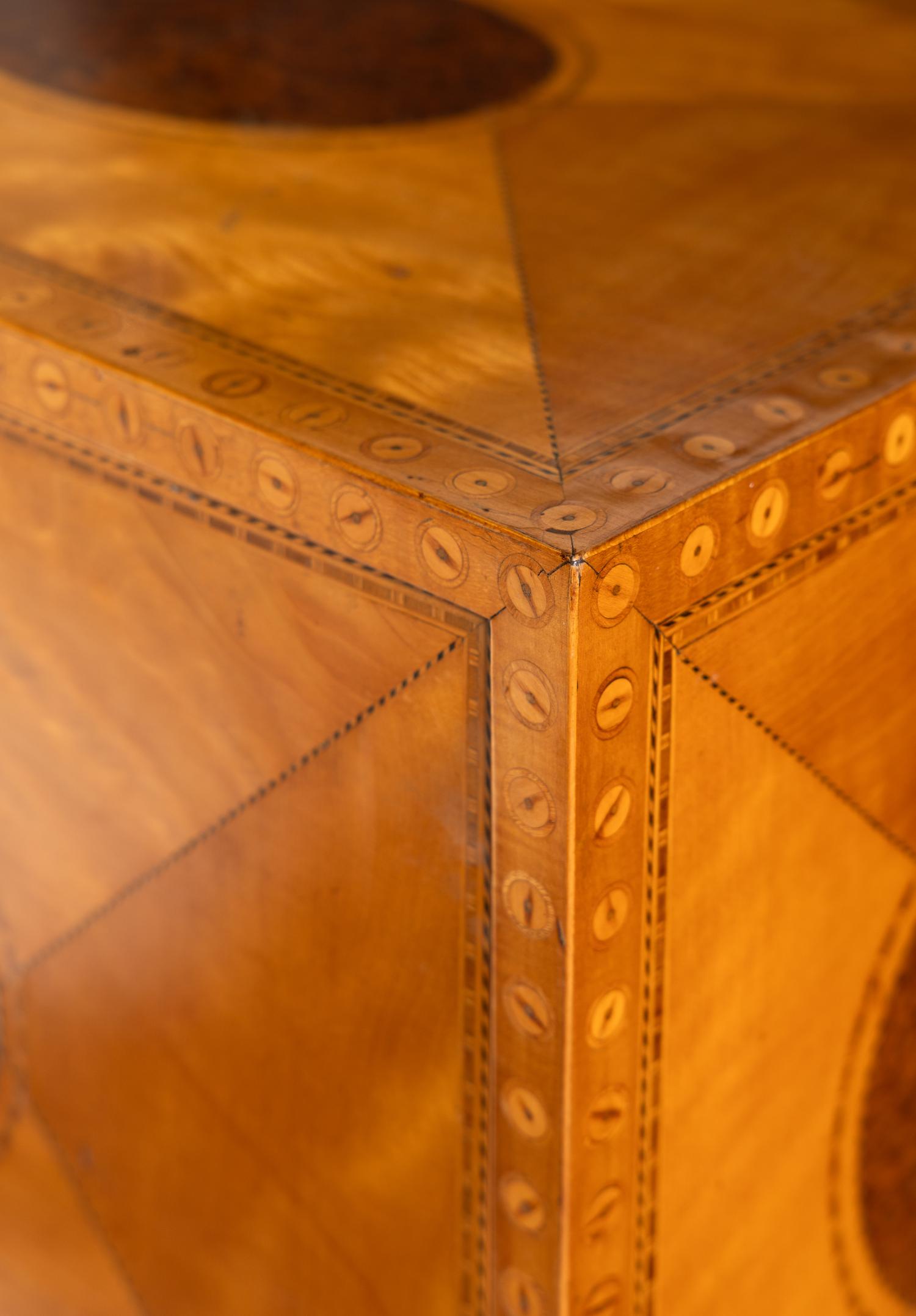 A George III Satinwood, Yew Wood and Marquetry Fall-Front Writing Cabinet on Stand