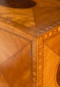 A George III Satinwood, Yew Wood and Marquetry Fall-Front Writing Cabinet on Stand