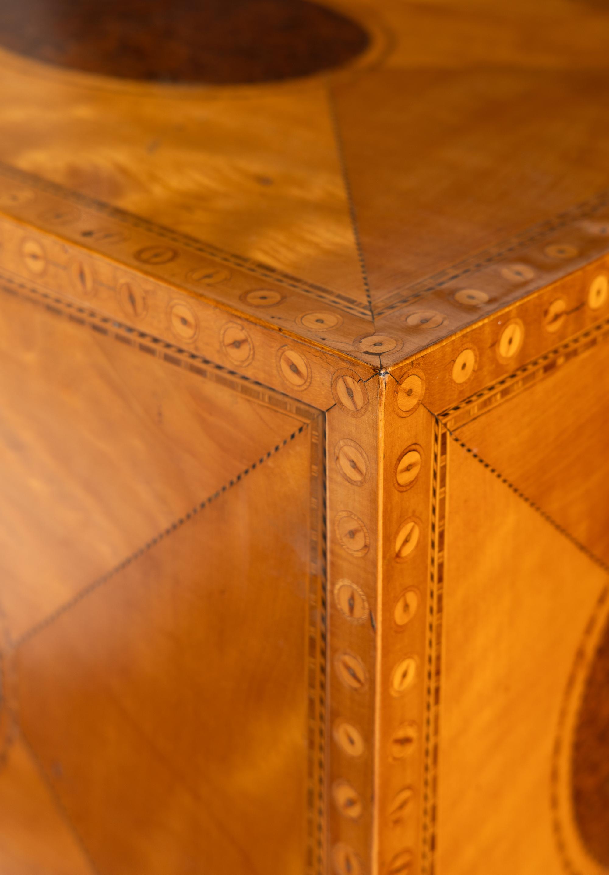 A George III Satinwood, Yew Wood and Marquetry Fall-Front Writing Cabinet on Stand