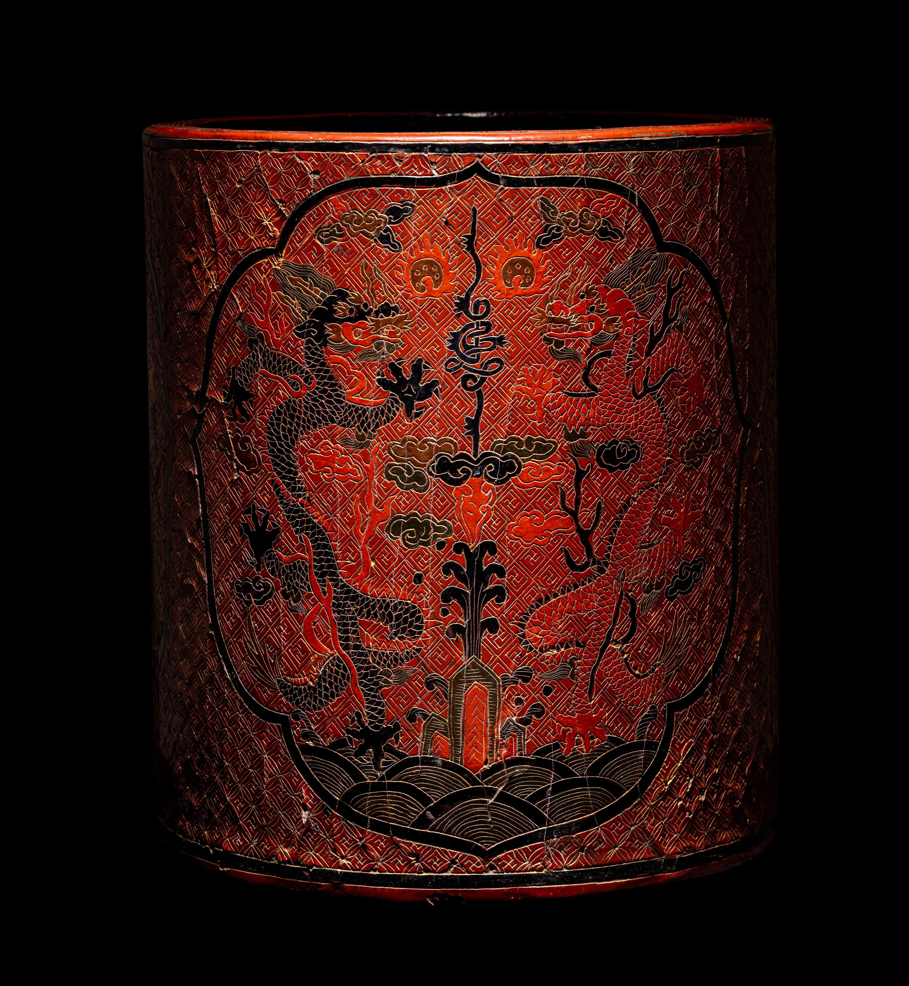 A Chinese Tianqi Red Lacquer Brushpot, Bitong