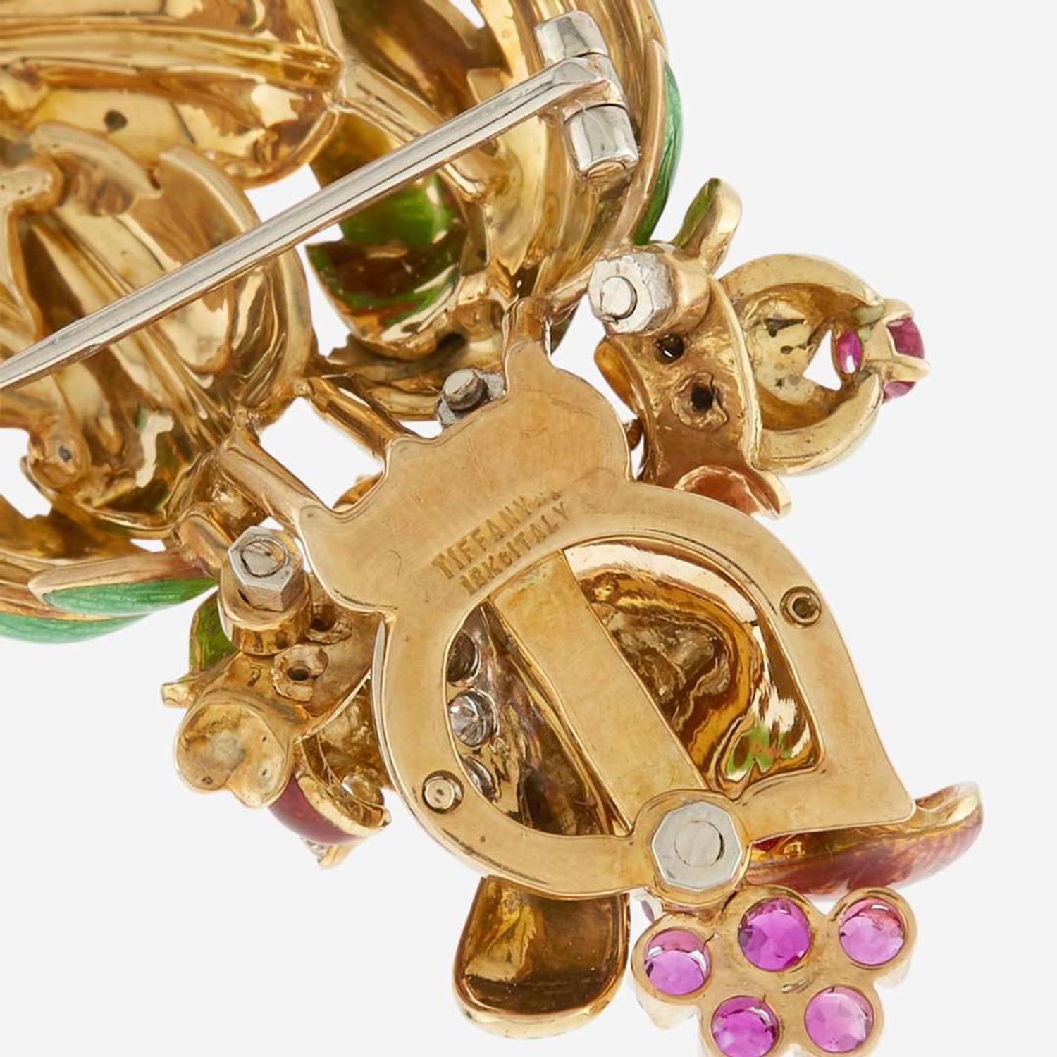 A diamond, ruby, and enamel gold brooch, Tiffany & Co.