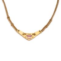 Yellow Gold, Pink Tourmaline, and Diamond Heart Necklace
