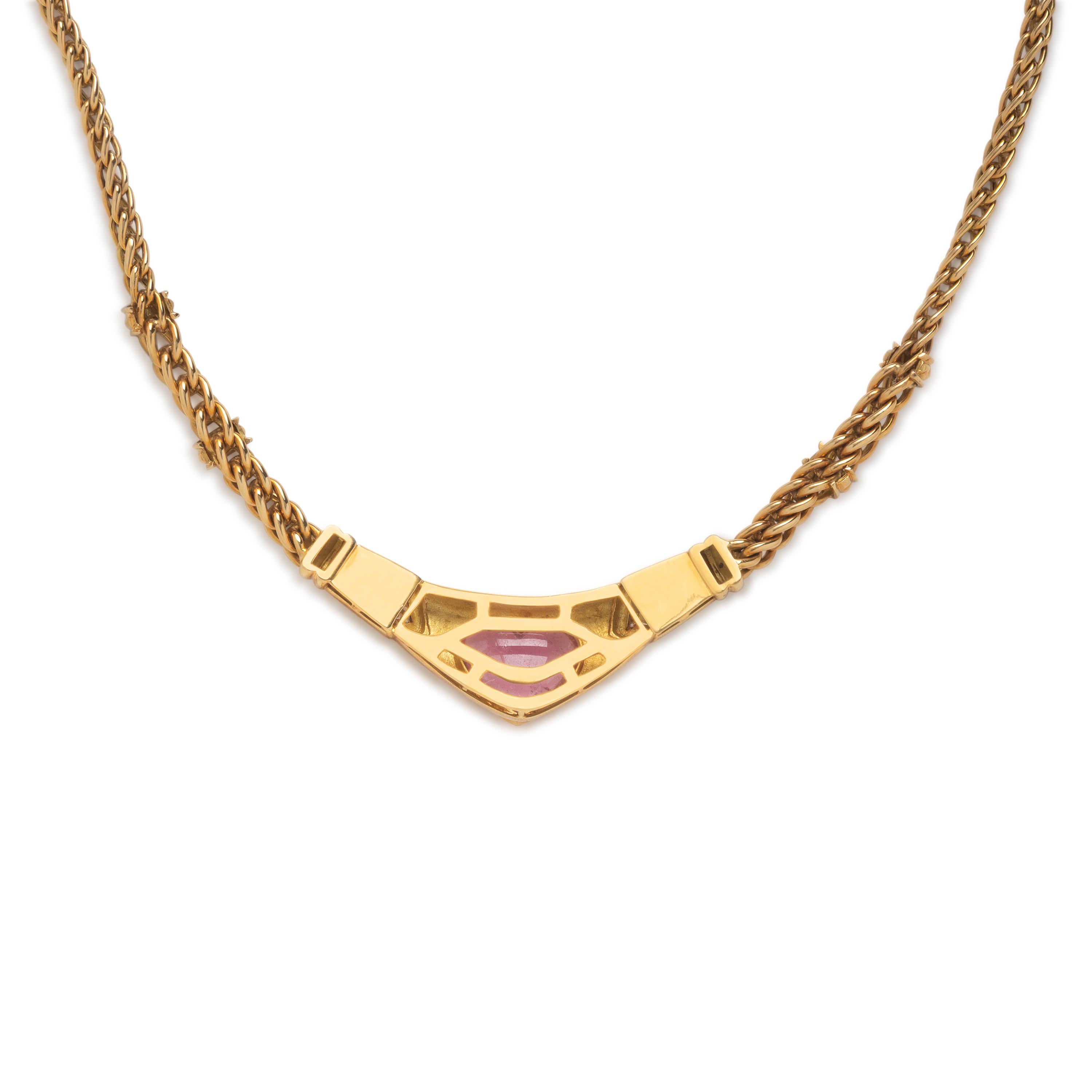 Yellow Gold, Pink Tourmaline, and Diamond Heart Necklace