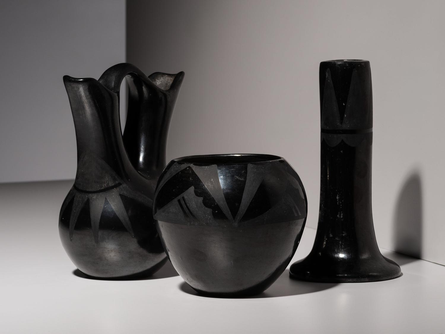 Blackware Pottery Candle Holder and Wedding Vase 1920-1943