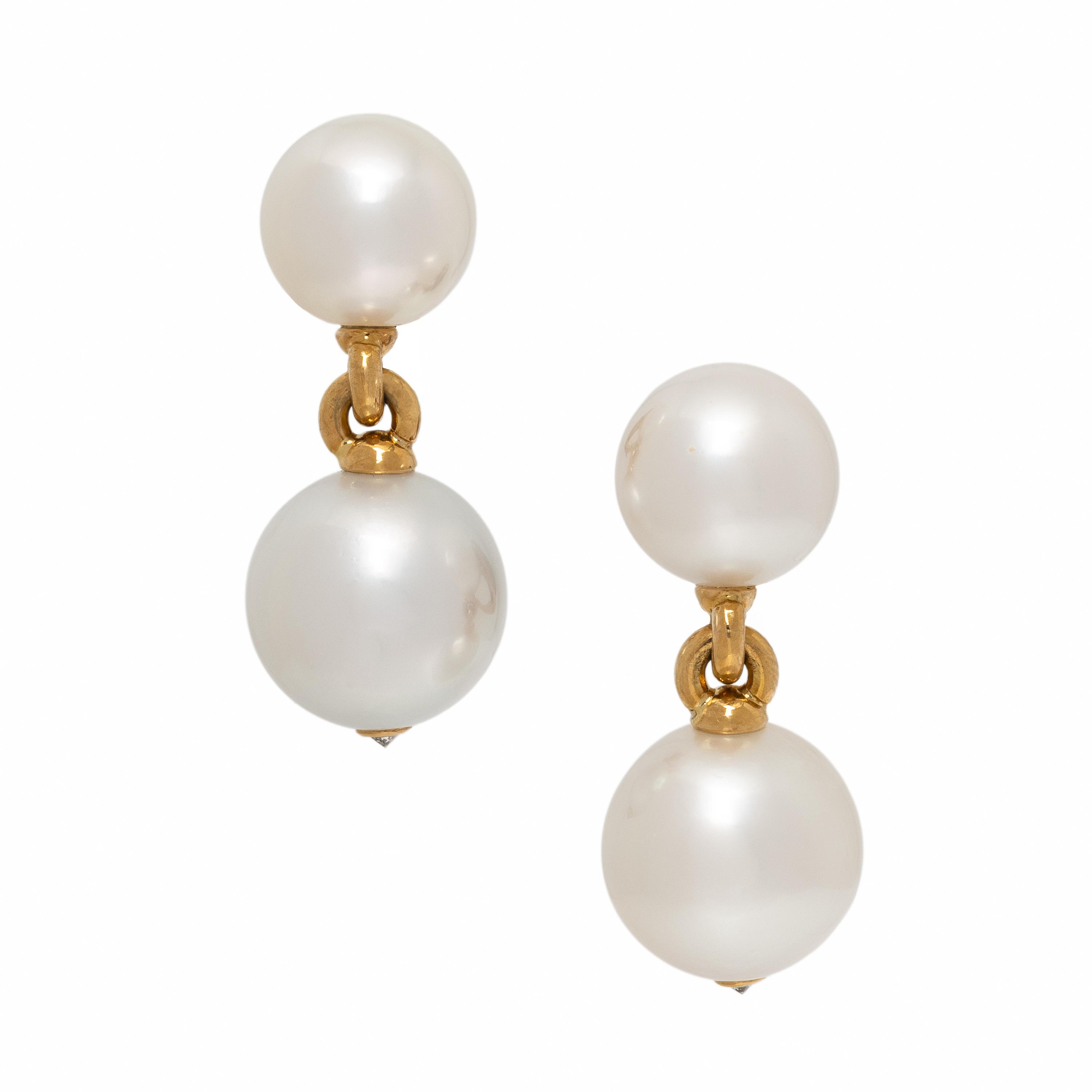 Verdura, Cultured Pearl, Diamond, and Yellow Gold Earrings
