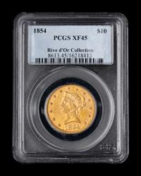 An 1854 Liberty Head $10 Gold Coin (PCGS XF45)