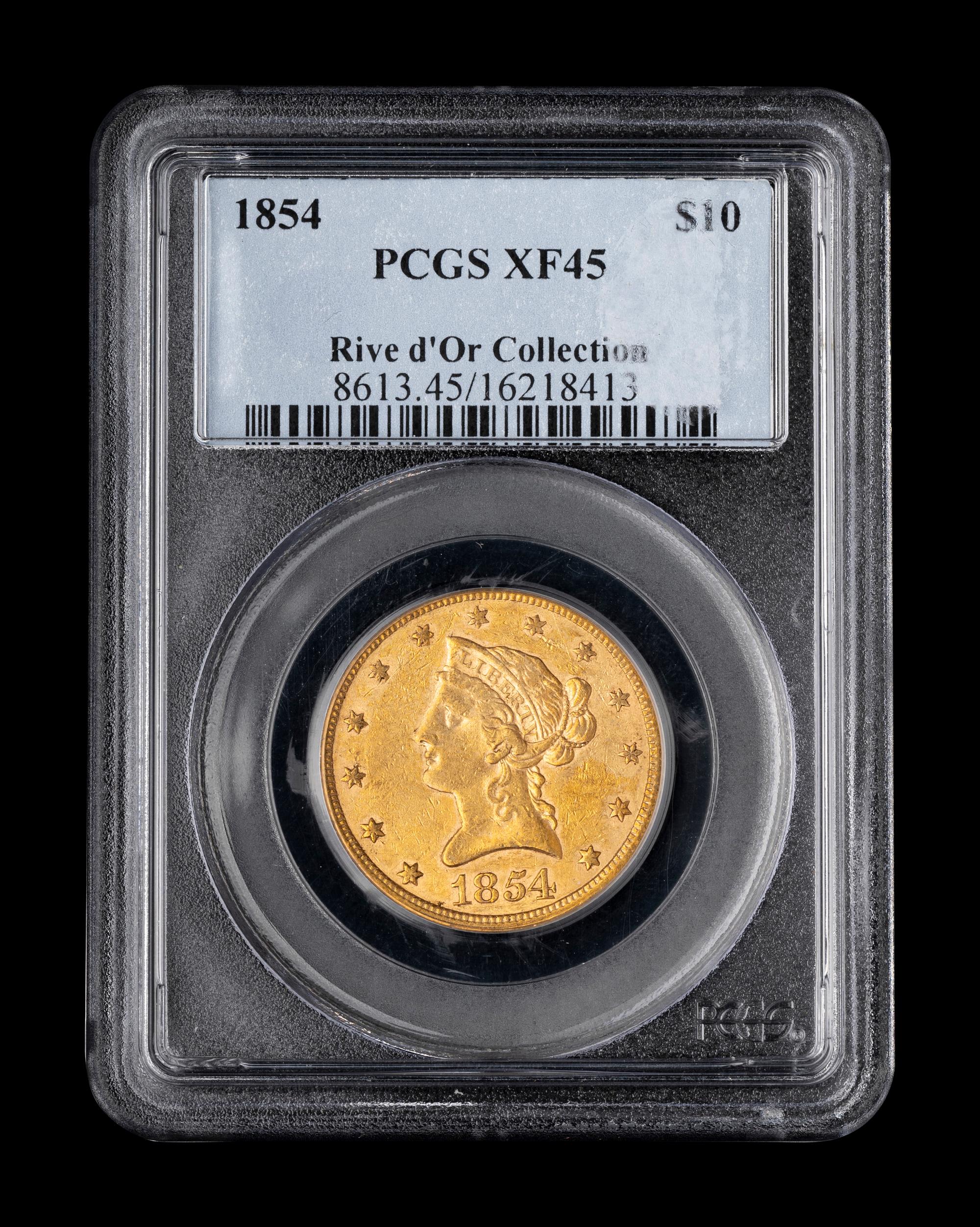 An 1854 Liberty Head $10 Gold Coin (PCGS XF45)
