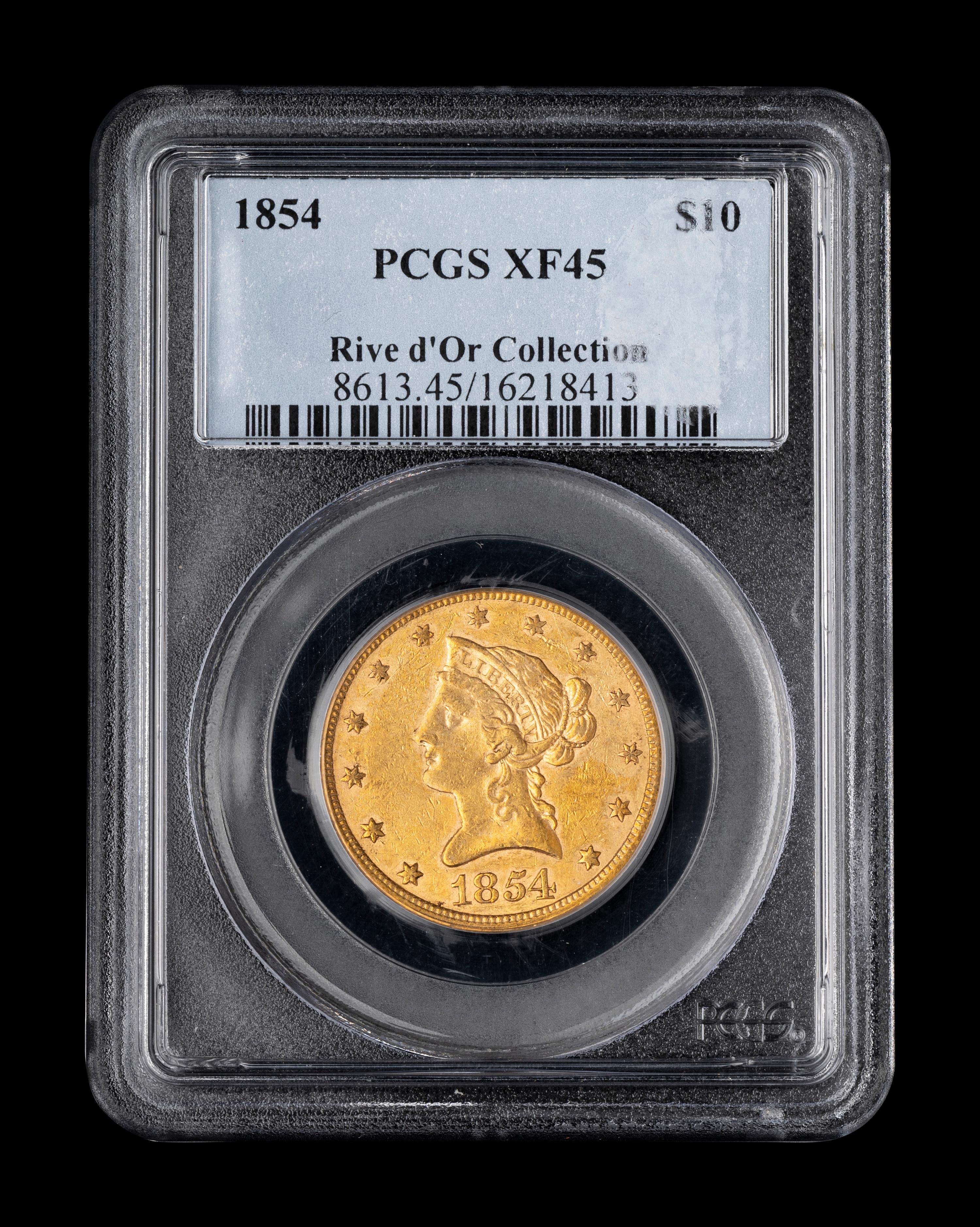An 1854 Liberty Head $10 Gold Coin (PCGS XF45)