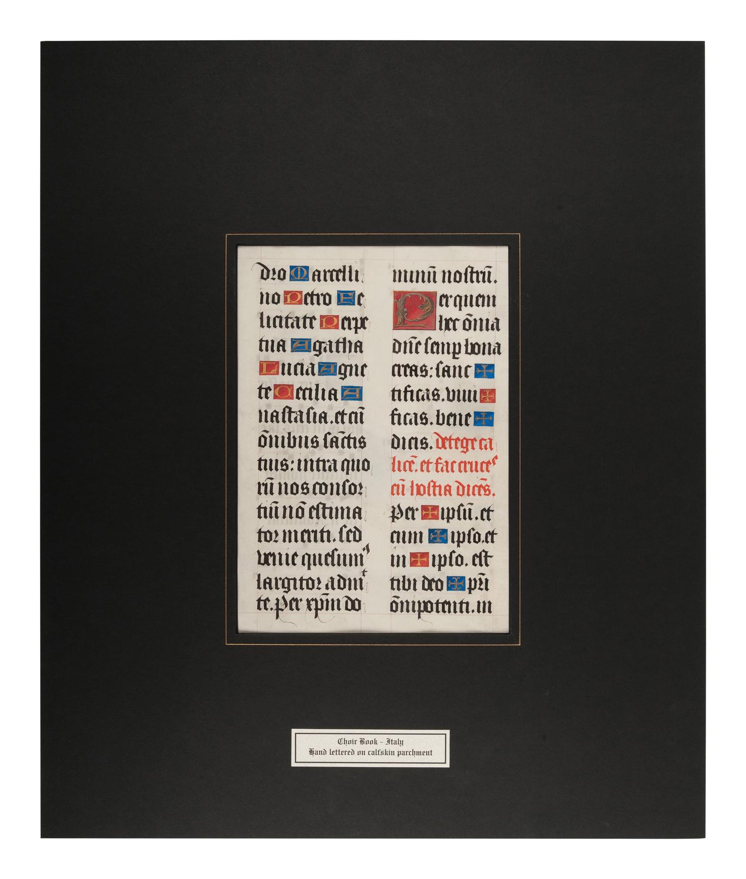 [MANUSCRIPT LEAF -- ANTIPHONARY]. One leaf on vellum, in Latin. Italy, ca. 1480-1525.