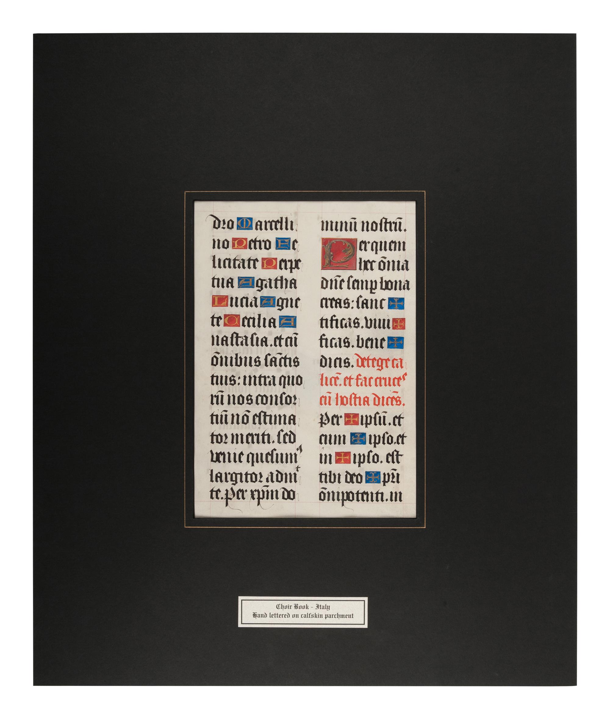 [MANUSCRIPT LEAF -- ANTIPHONARY]. One leaf on vellum, in Latin. Italy, ca. 1480-1525.