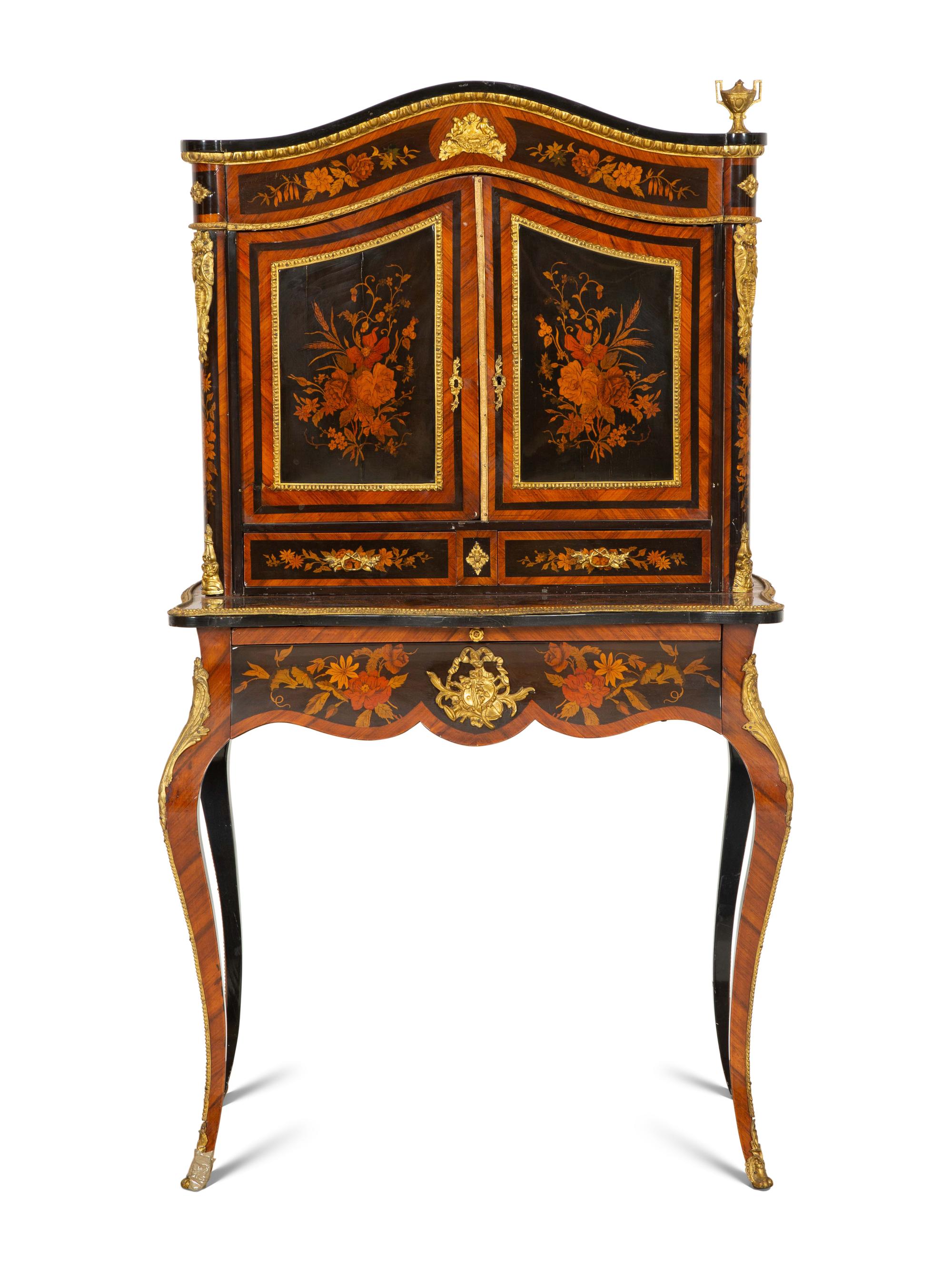 A Louis XV Style Gilt Bronze Mounted Marquetry Bonheur du Jour