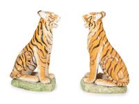 A Pair of Italian Glazed Ceramic Seated Tigers