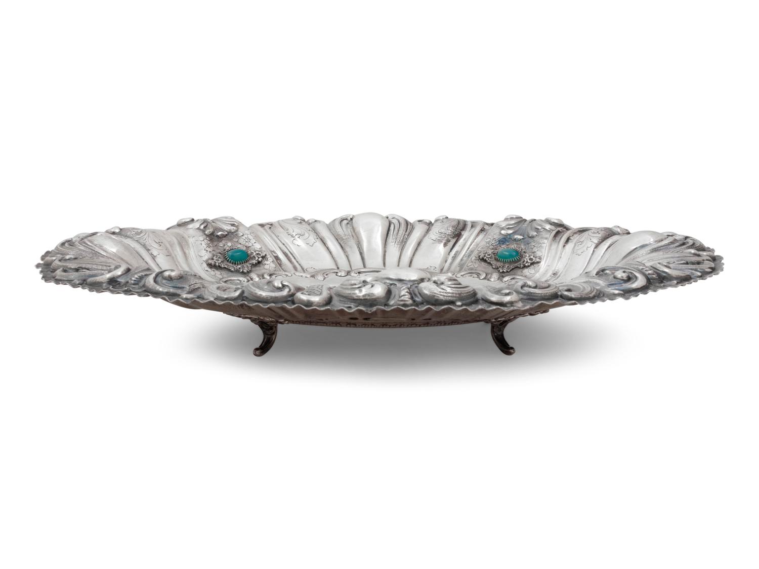 An Italian Silver and Hardstone Inset Centerpiece Bowl
