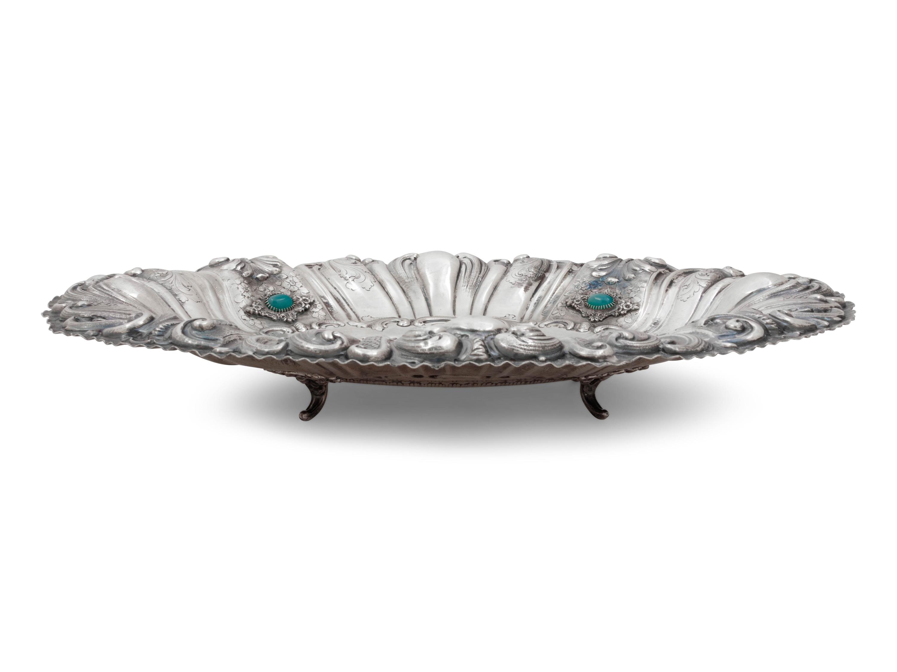 An Italian Silver and Hardstone Inset Centerpiece Bowl