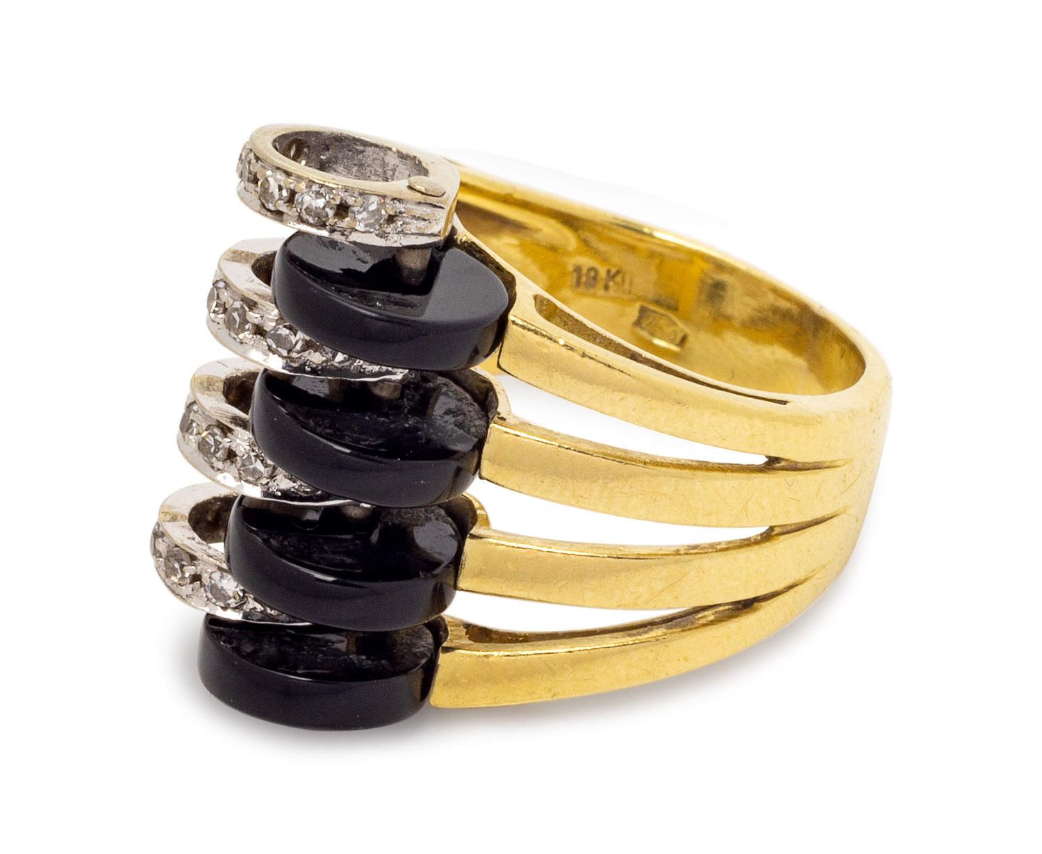 An 18 Karat Bicolor Gold, Onyx and Diamond Ring, Italian,