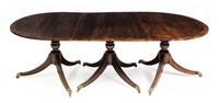 A George III Mahogany Triple Pedestal Dining Table Height 27 1/2 x width 107 x depth 45 inches. — EARLY 19TH CENTURY