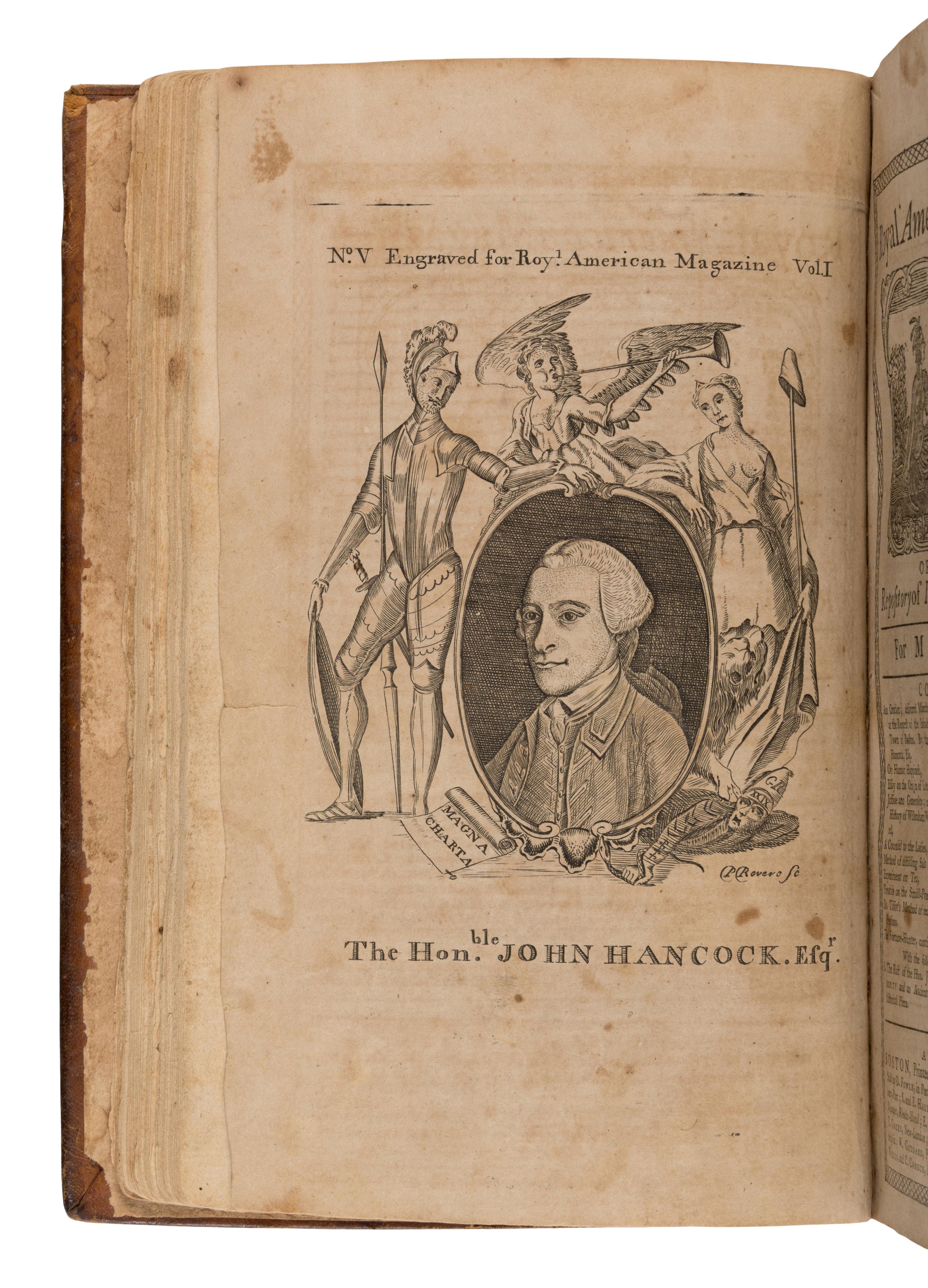[Revere, Paul (1735-1818), engraver]. The Royal American Magazine, or Universal Repository of Instruction and Amusement. Volume I, for the Year 1774. Boston: Printed at Greenleaf's Printing Office in Union Street, January-December 1774.