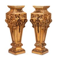 A Pair of Régence Style Giltwood Marble-Top Pedestals