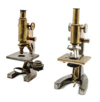 Two English Brass and Nickel-Plated Microscopes Height of taller 12 1/2 inches. — COOKE, TROUGHTON & SIMMS, YORK AND HAWKSLEY & SONS LTD., LONDON, EARLY 20TH CENTURY
