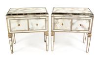 A Pair of Italian Style Mirrored Bedside Cabinets Height 33 x width 29 3/4 x depth 17 3/4 inches. — AMY HOWARD, 20TH CENTURY