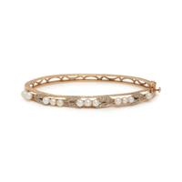 BICOLOR GOLD, CULTURED PEARL AND DIAMOND BANGLE BRACELET
