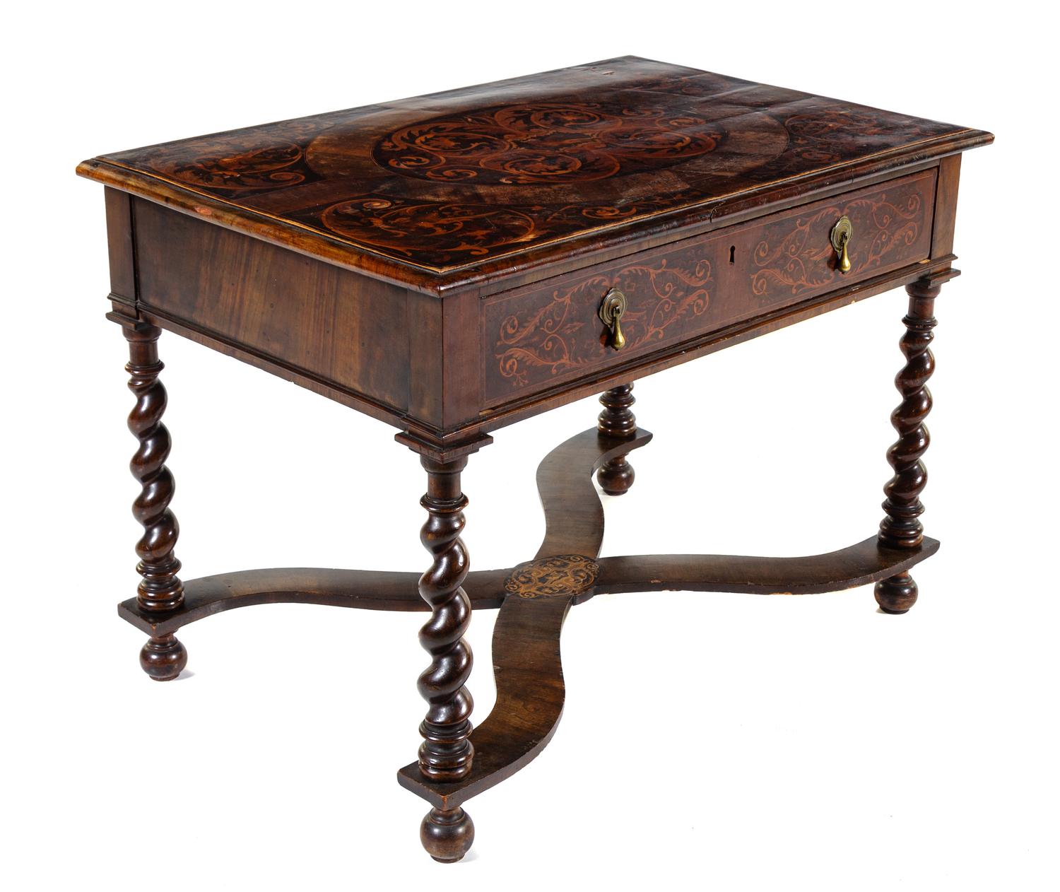 A William and Mary Style Marquetry Table Height 27 1/4 x width 38 1/4 x depth 23 3/4 inches. — 20TH CENTURY WITH EARLIER ELEMENTS