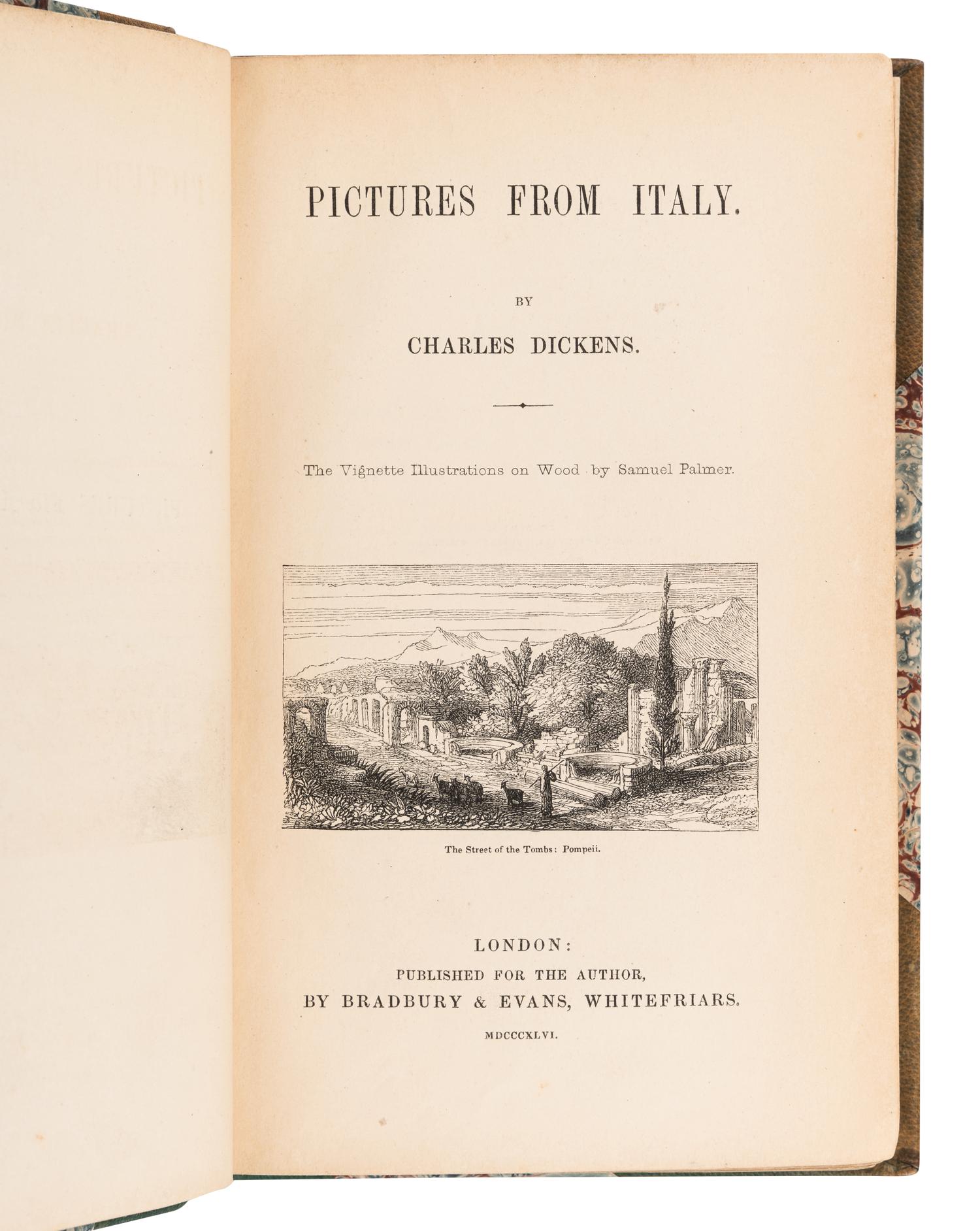 DICKENS, Charles (1812-1870). Pictures From Italy . London: Bradbury & Evans for the Author, 1846.