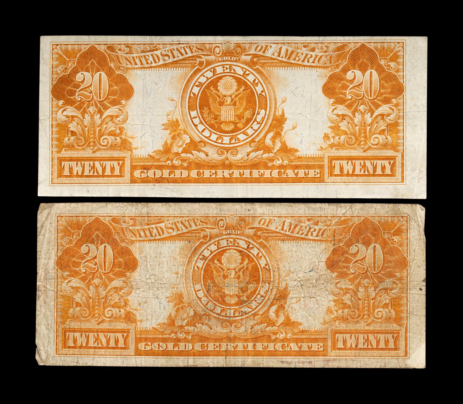 Two Series 1922 $20 Gold Certificates