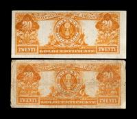 Two Series 1922 $20 Gold Certificates