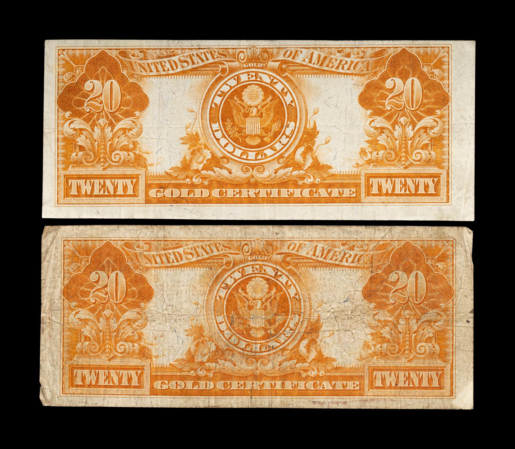 Two Series 1922 $20 Gold Certificates