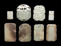 Eight Chinese Celadon Jade Carved Plaques