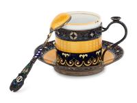 A Russian Enameled Silver Coffee Cup and Saucer