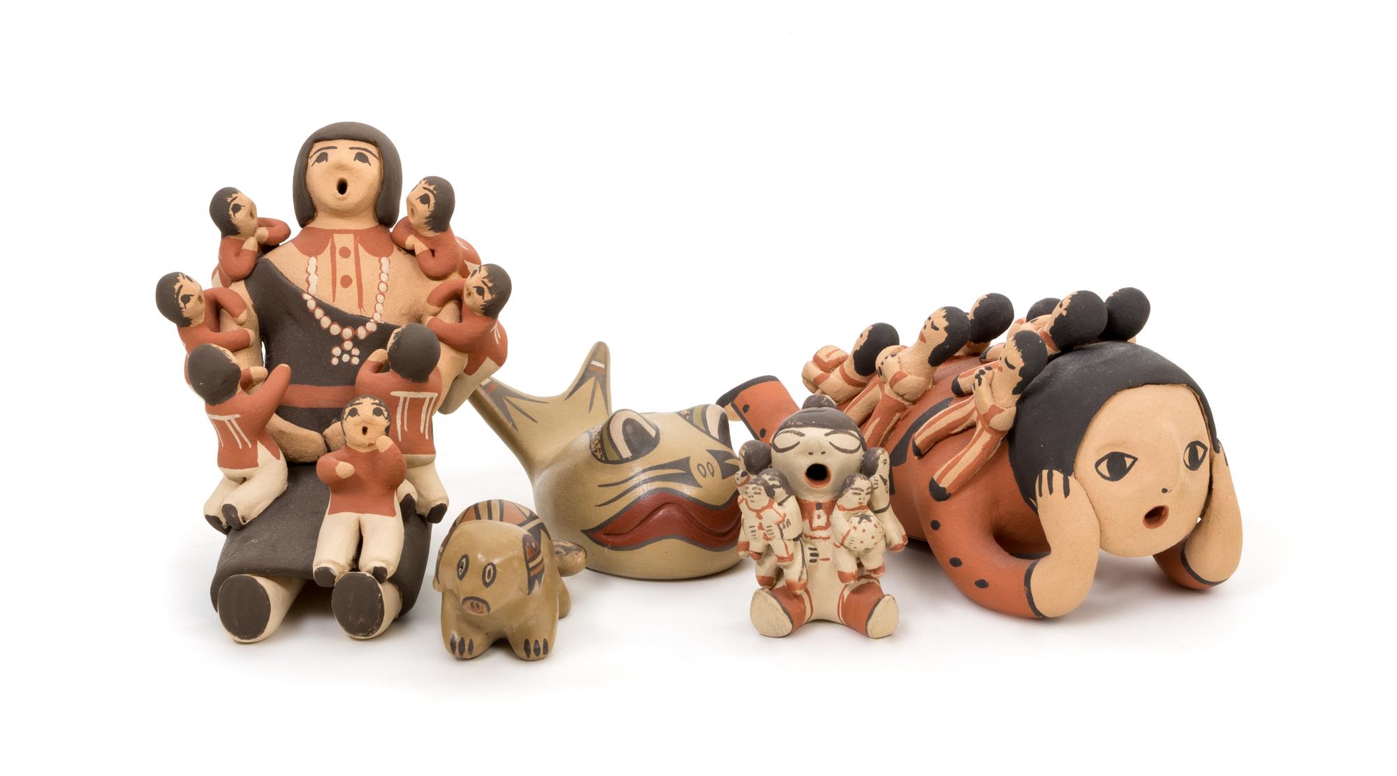 Five Pueblo Ceramics First height 5 1/2 x length 5 1/4 inches.