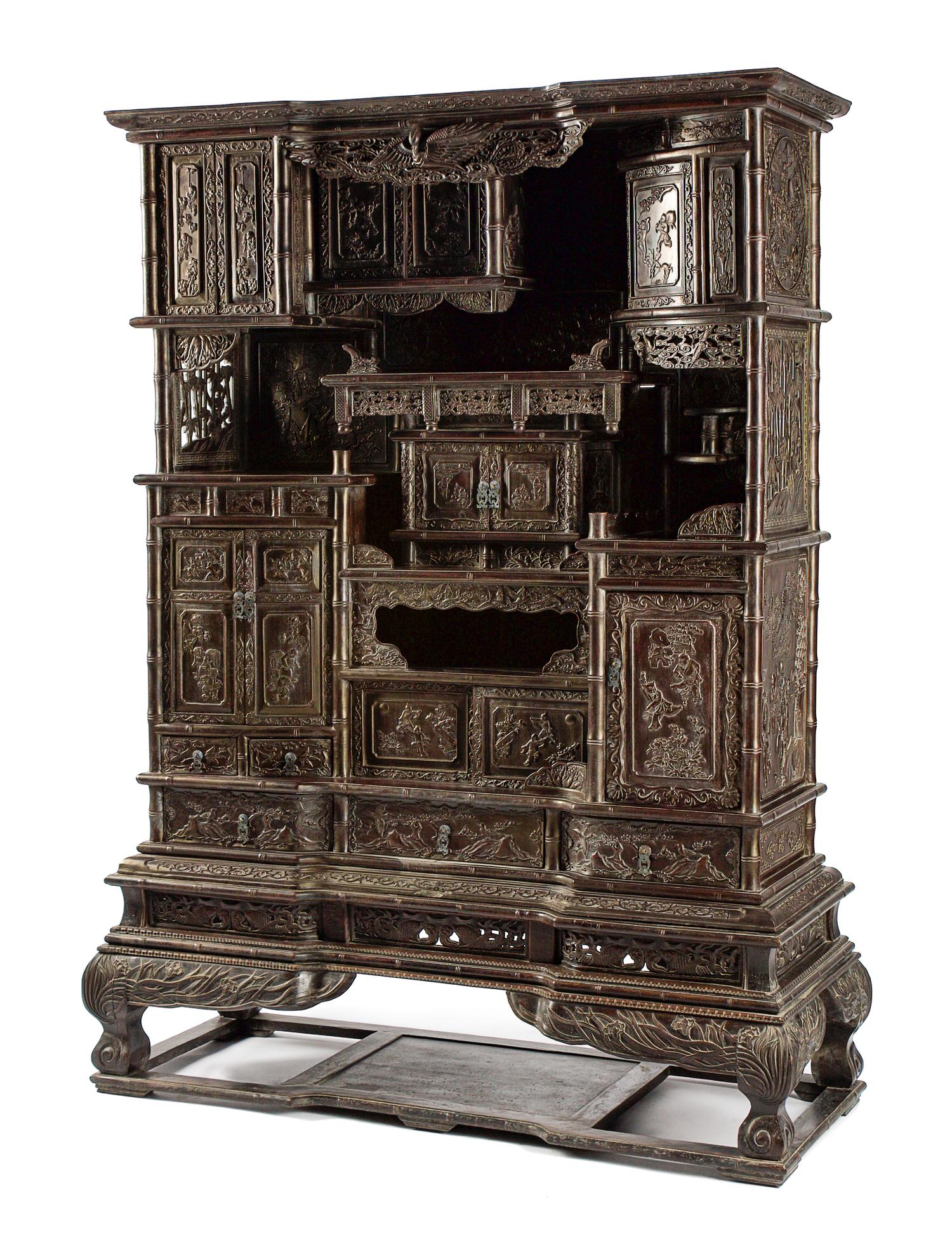 A Pair of Chinese Export Hardwood Whatnot Cabinets