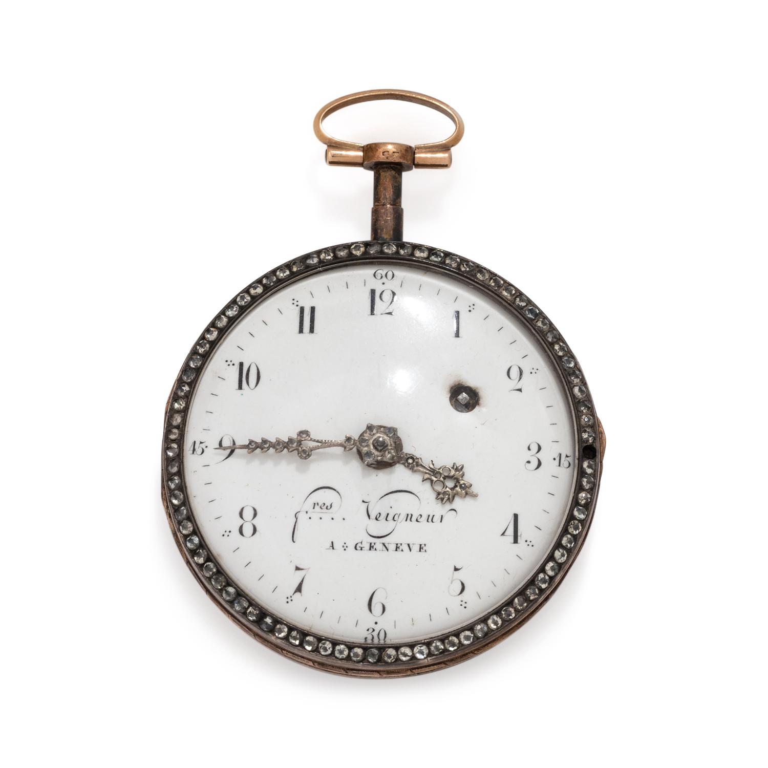 FRÉRES VEIGNEUR, PASTE AND ENAMEL OPEN FACE POCKET WATCH